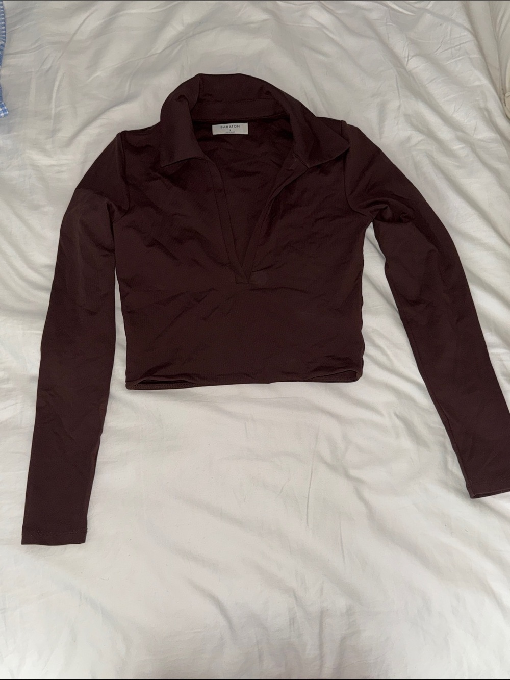 Aritzia Babaton Dark Brown Long Sleeve Deep V Crop Top